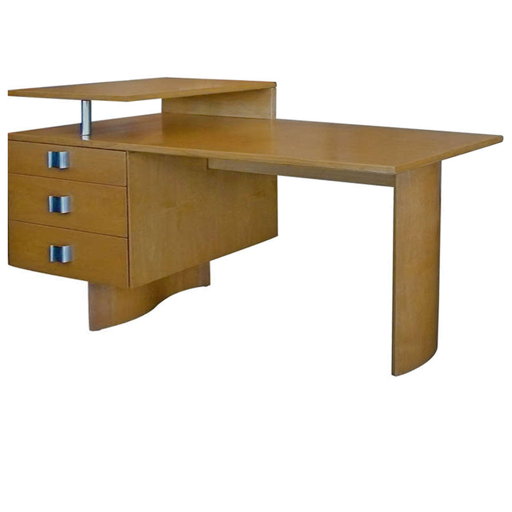 Lacquered Cork & Mahogany Desk by Paul T. Frankl TFTM Melrose