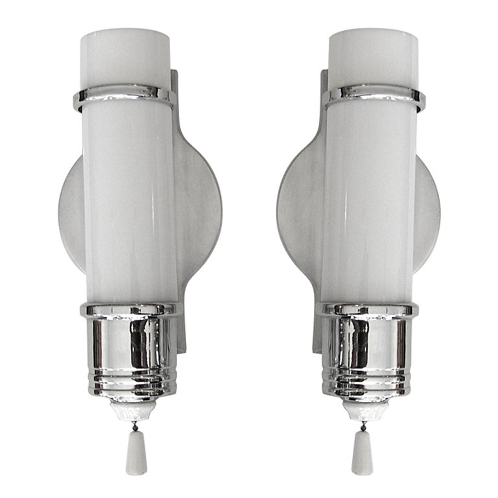 1930 s Art Deco Wall Sconces w/ Porcelain Pulls Pair TFTM Melrose