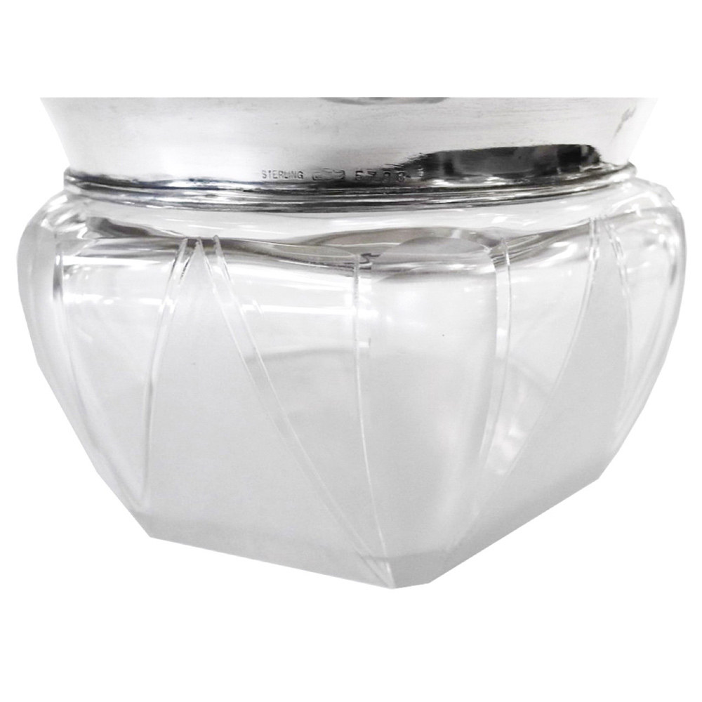 American Art Deco Crystal Container w/ Sterling & Enamel TFTM Melrose