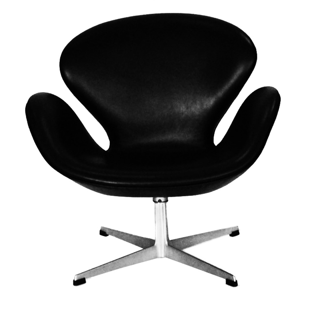 Arne Jacobsen Black Leather Swan Chairs Pair